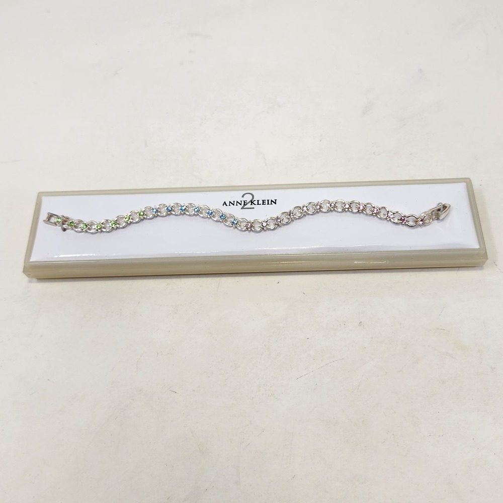 Anne Klein 2 Silver Tone Rhinestone Bracelet Blue Green Pink Purple Costume New